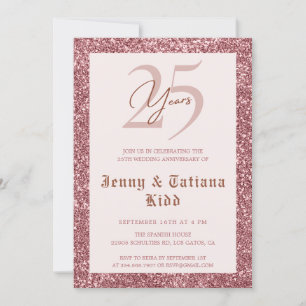 Convite Aniversário de casamento do 25 rosa Dourado