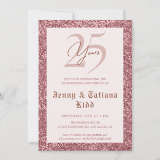 Convite Aniversário de casamento do 25 rosa Dourado