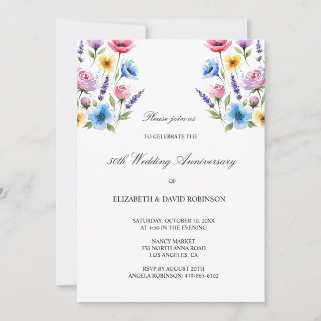 Convite Aniversário de casamento do 50º aniversário da Wat (Frente)