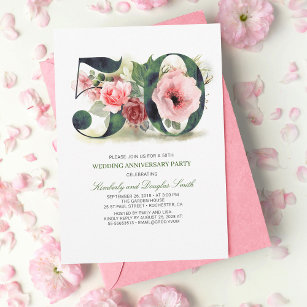 Convite Aniversário de Casamento do Blush Pink Floral 50º
