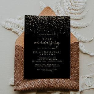Convite Aniversário de Casamento do Dourado Confetti Scrip