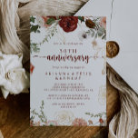 Convite Aniversário de Casamento do Dourado Rustic Floral<br><div class="desc">Este convite de 50º aniversário de casamento da floral rusticida de ouro é perfeito para um evento elegante. O design apresenta marsala pintada à mão,  cor-de-rosa,  pinceladas,  burgundy e flores douradas com folhas verdes dispostas em lindas coroas. Altere o número para celebrar qualquer marco de aniversário.</div>