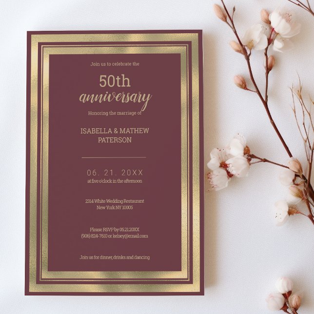 Convite Aniversário de Casamento do Luxury, cor-de-rosa, 5 (Luxury dusty pink gold 50th Wedding Anniversary)