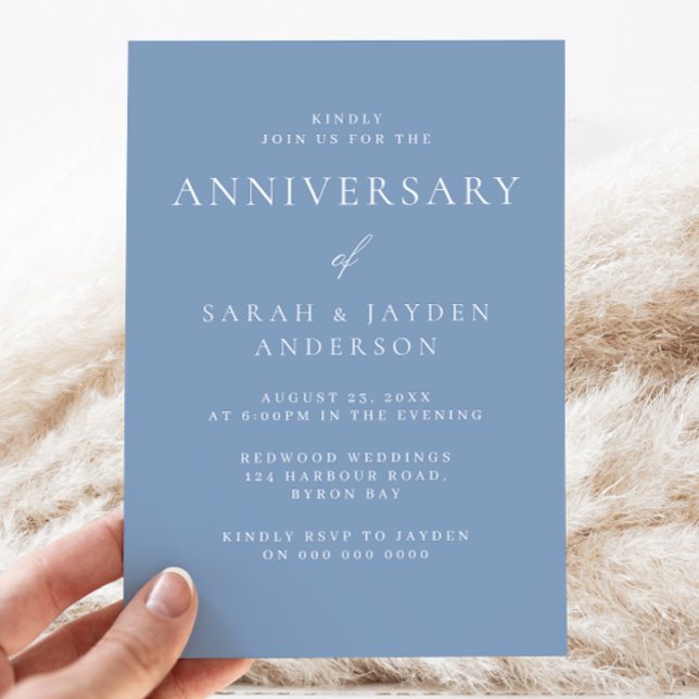 Convite Aniversário de Casamento do Modern Dusty Blue (Criador carregado)