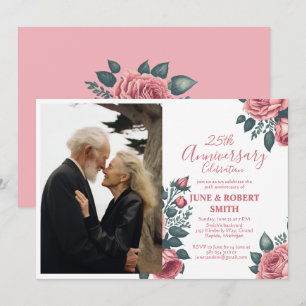 Convite aniversário de casamento do ouro azul floral