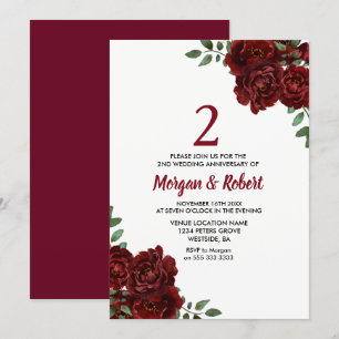 Convite Aniversário de Casamento do segundo da Rosa verme