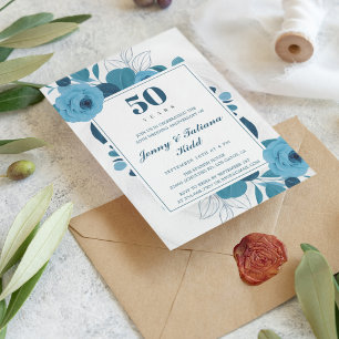 Convite Aniversário de casamento do Watercolor Blue Floral