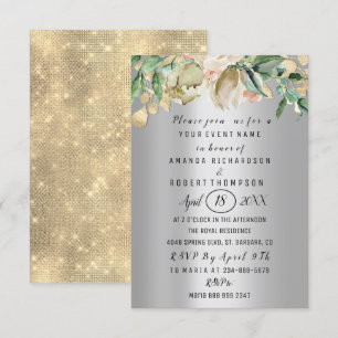 Convite Aniversário de Casamento Dourado de Flores Brunch