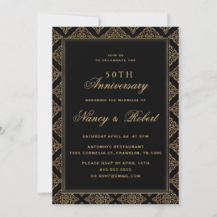Convite Aniversário de Casamento Dourado do Ornament Frame