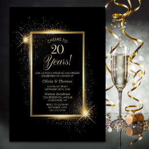 Convite Aniversário de Casamento Dourado e Negro