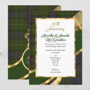 Convite Aniversário de casamento dourado em xadrez tartan
