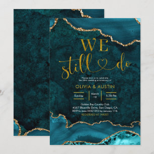Convite Aniversário de Casamento em Ágata Azul e Dourado