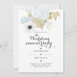 Convite Aniversário de casamento em azul aquamarino com fl