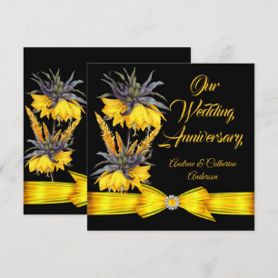Convite Aniversário de Casamento Exótico Floral Laço Preto