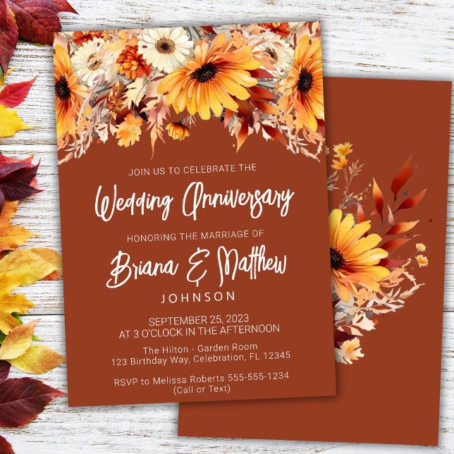Convite Aniversário de Casamento Floral de Terracotta Fall (Criador carregado)