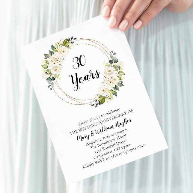 Convite Aniversário de Casamento Floral de White Cream (Criador carregado)