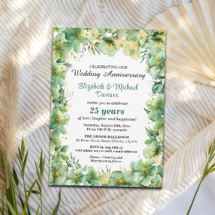 Convite Aniversário de Casamento Floral Dourado e Azul 25 