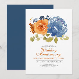 Convite Aniversário de Casamento Floral Laranja-Laranja-Qu