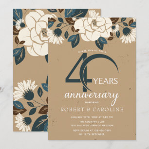 Convite Aniversário de Casamento Floral Rústico 40 anos