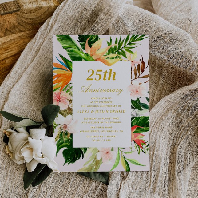 Convite aniversário de casamento floral tropical de aquare (Criador carregado)