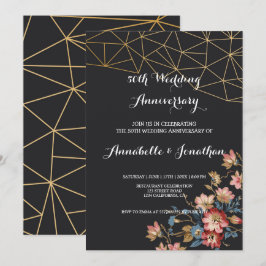 Convite Aniversário de Casamento Geométrico Dourado
