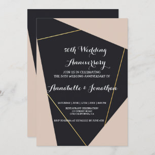 Convite Aniversário de Casamento Geométrico preto e Ouro R