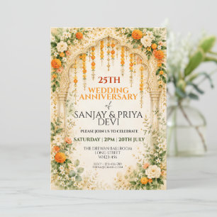 Convite Aniversário de Casamento Hindu Indiano Lótus Laran