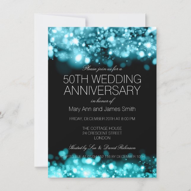 Convite Aniversário de Casamento Luzes Cintilantes Turques (Frente)