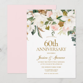 Convite Aniversário de Casamento Moderno Bege Branco Flora