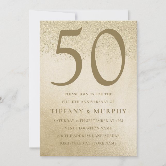 Convite Aniversário de Casamento Moderno Dourado 50º (Frente)
