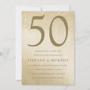 Convite Aniversário de Casamento Moderno Dourado 50º