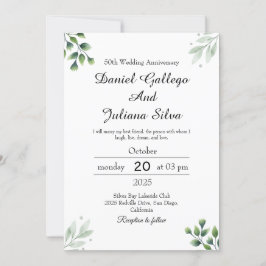 Convite Aniversário de Casamento Padrão da Folha Verde