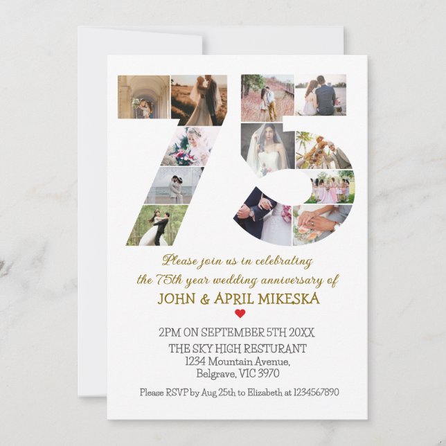 Convite Aniversário de Casamento Personalizado de Foto Núm (Frente)