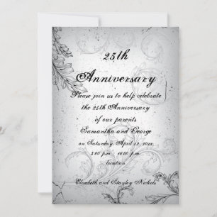 Convite Aniversário de casamento prateado com folha de per