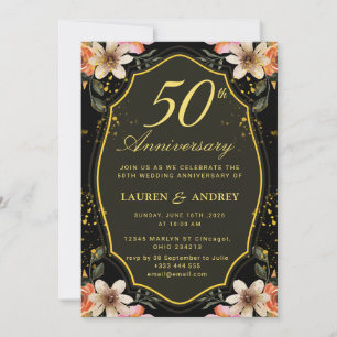 Convite Aniversário de casamento preto dourado