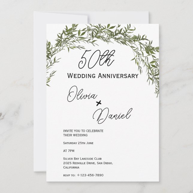 Convite Aniversário de Casamento Refined Classic Greenery (Frente)