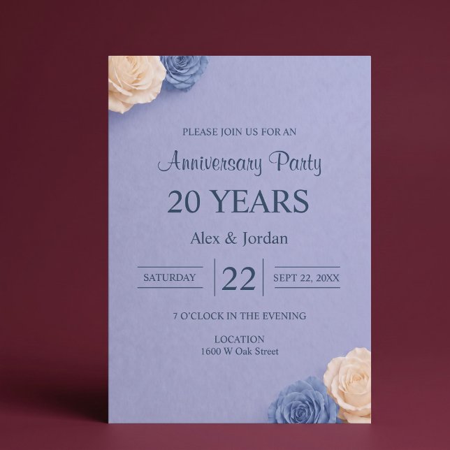 Convite Aniversário de Casamento Rosa Azul (Criador carregado)
