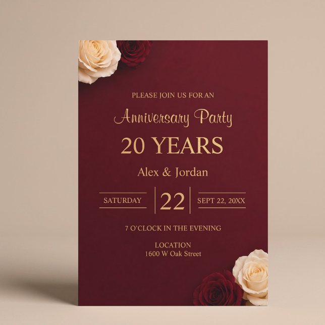 Convite Aniversário de Casamento Rosa Borgonha (Criador carregado)