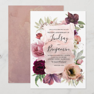 Convite Aniversário de Casamento Rosa Empoeirado e Floral 