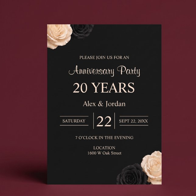 Convite Aniversário de Casamento Rosa Negra (Criador carregado)