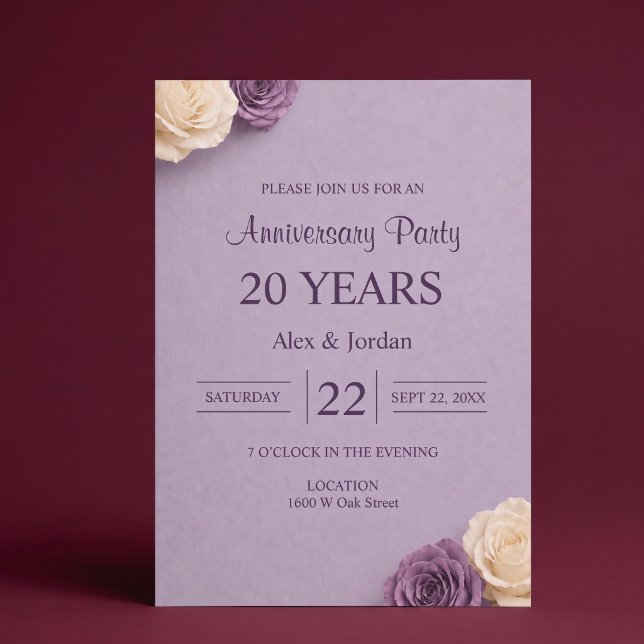 Convite Aniversário de Casamento Rosa Roxa (Criador carregado)