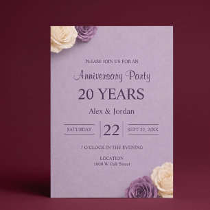 Convite Aniversário de Casamento Rosa Roxo