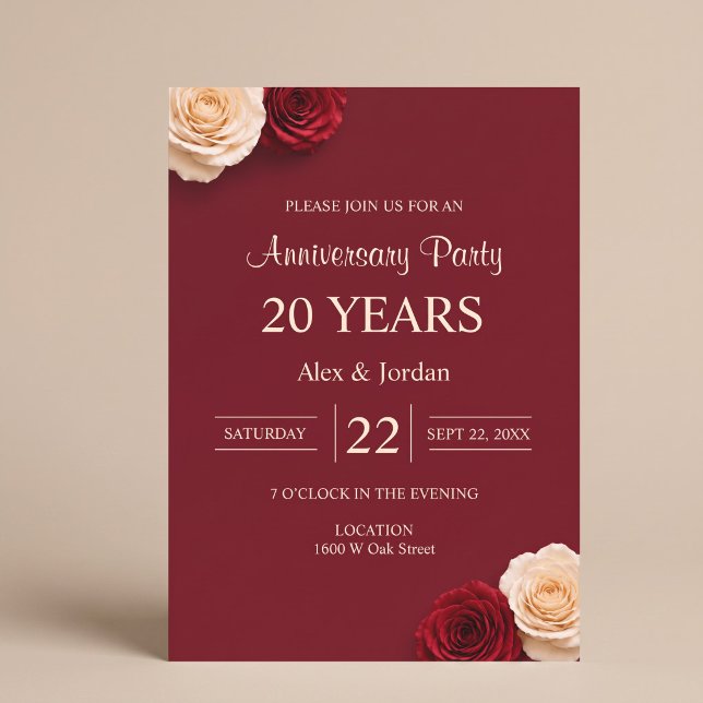 Convite Aniversário de Casamento Rosa Vermelha (Criador carregado)