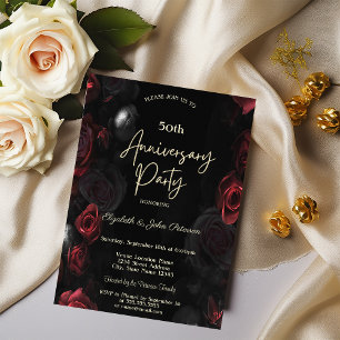 Convite Aniversário de Casamento Rosas Vermelhas Pretas