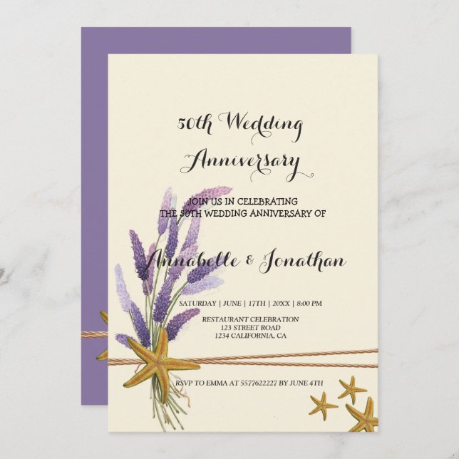 Convite Aniversário de Casamento Simples de Peixe-Estrelad (Frente/Verso)