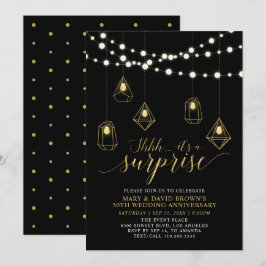 Convite Aniversário de Casamento Surpresa Luzes Douradas e