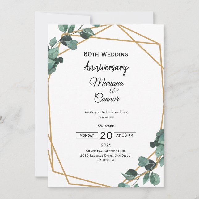 Convite Aniversário de Casamento Timeless Emerald Greenery (Frente)