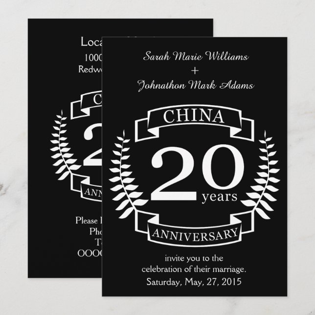 Convite Aniversário de casamento tradicional da China 20 a (Frente/Verso)