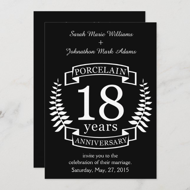 Convite Aniversário de casamento tradicional de porcelana  (Frente/Verso)