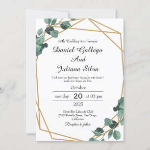 Convite Aniversário de Casamento Verde Esmeralda Vibrante 